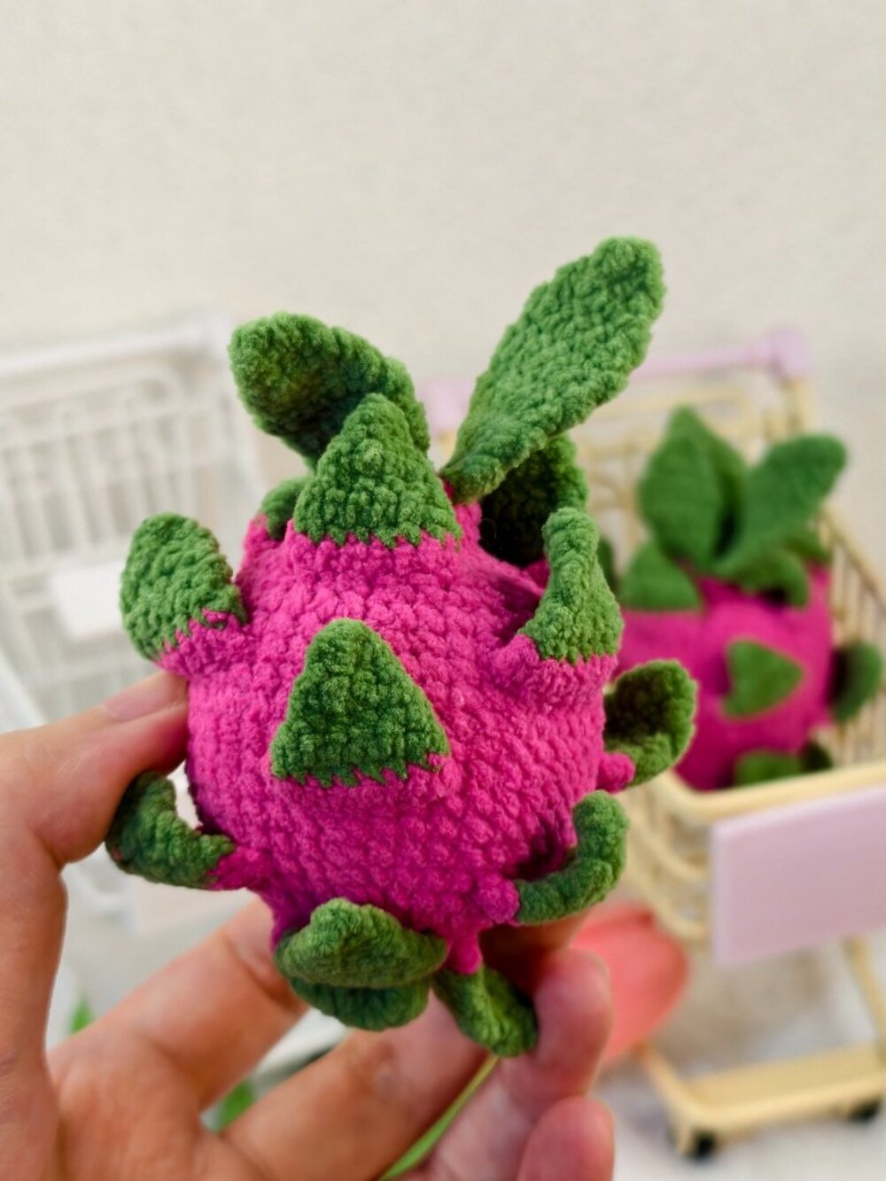 Handmade Amigurumi Crochet Dragon Fruit Plushie